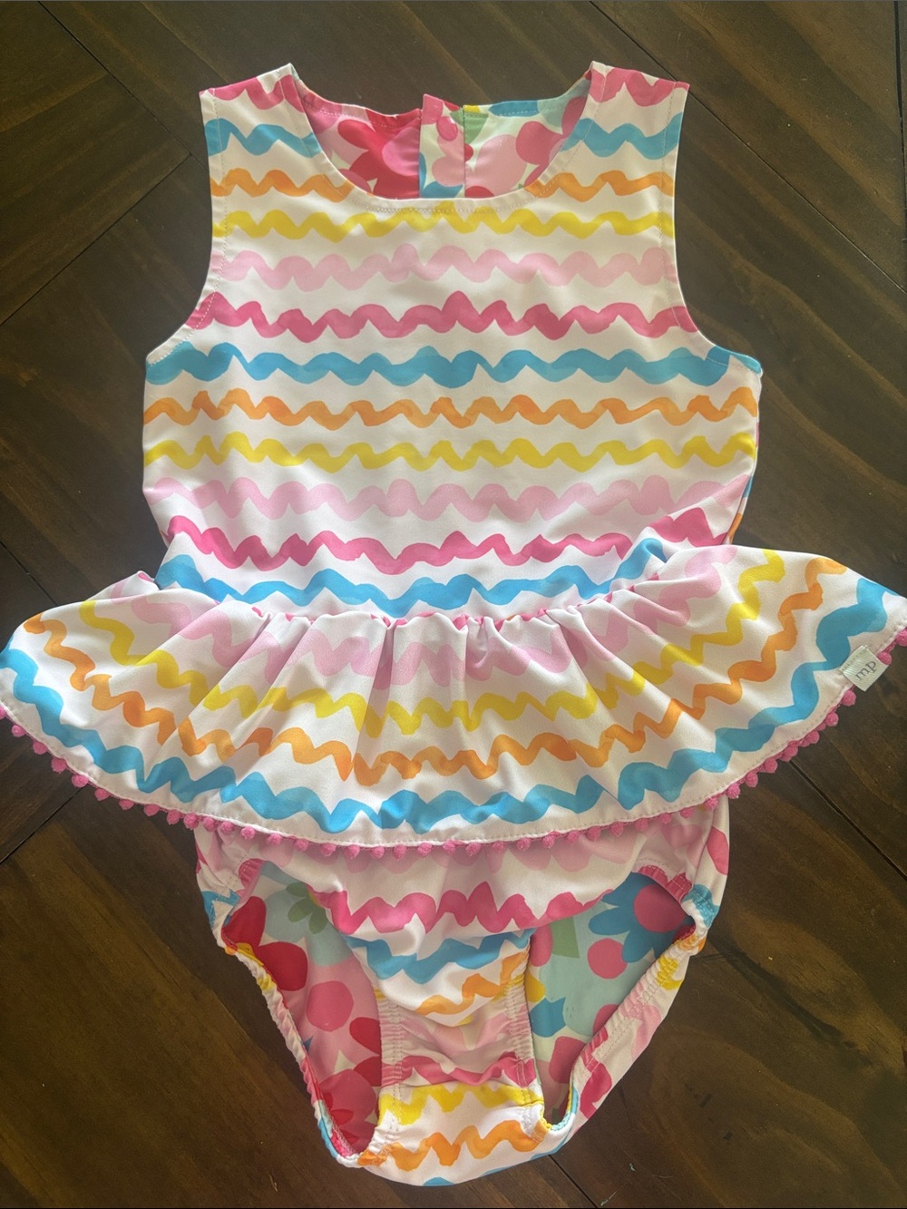 Mud Pie Pink Blue Yellow Orange Multicolor Wavy Stripe Peplum One-Piece